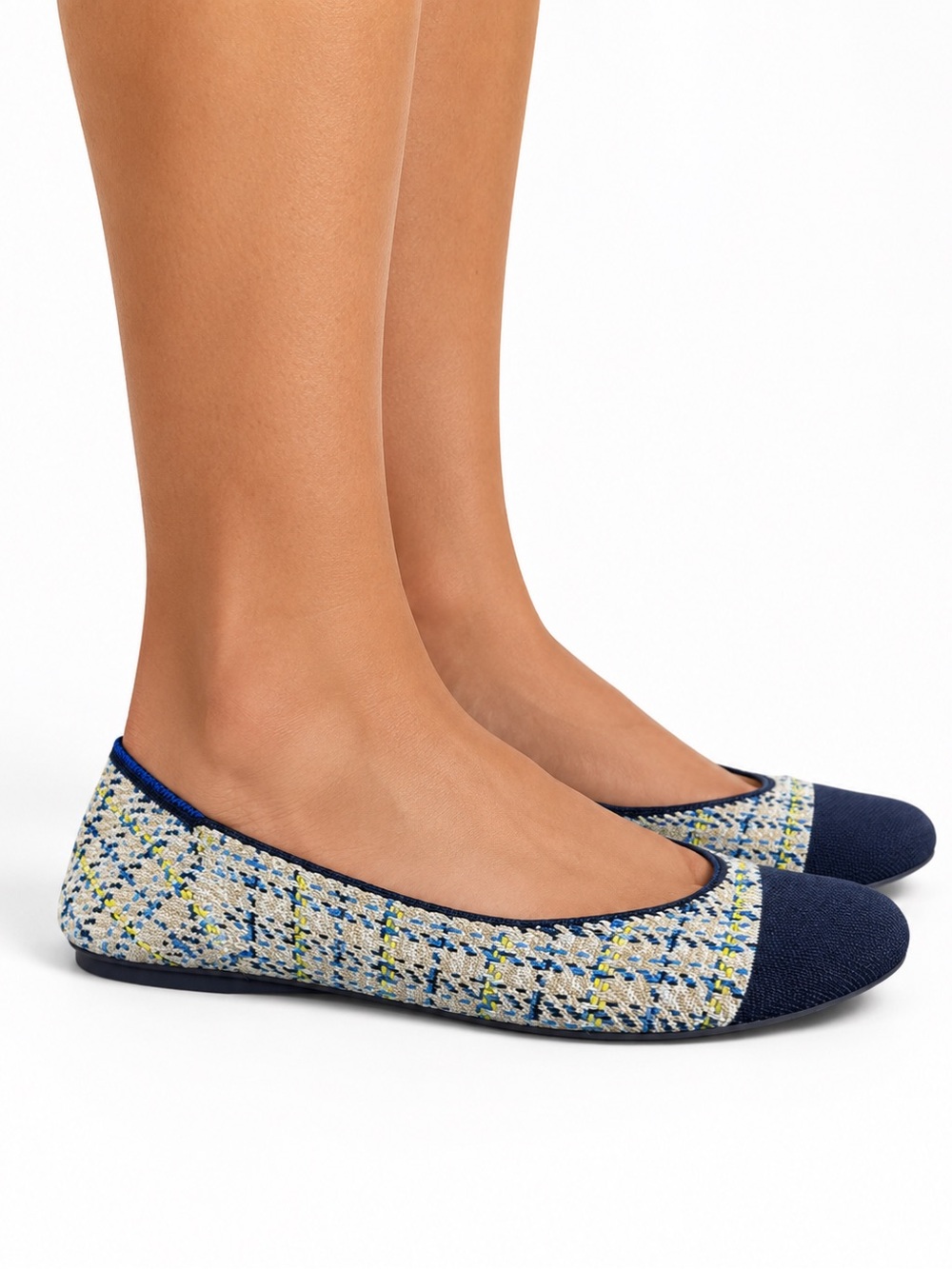 ROTHY'S Navy Blue and Multicolor Knit Ballet Flats